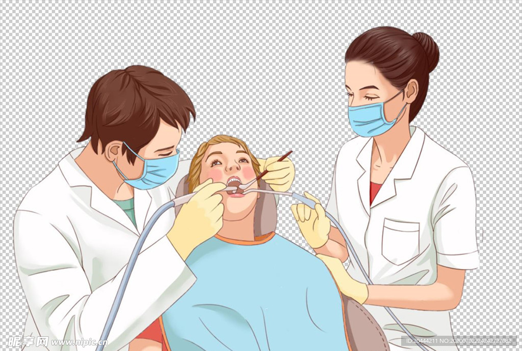 口腔护理医护人员手绘免抠元素