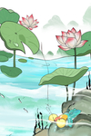 手绘荷花
