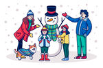 堆雪人的四口之家