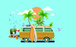 沙滩海边海报设计元素车椰树夏天