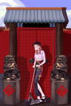 滑板车少女国潮插画卡通海报素材