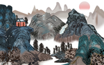 山水水墨水彩国风传统背景素材