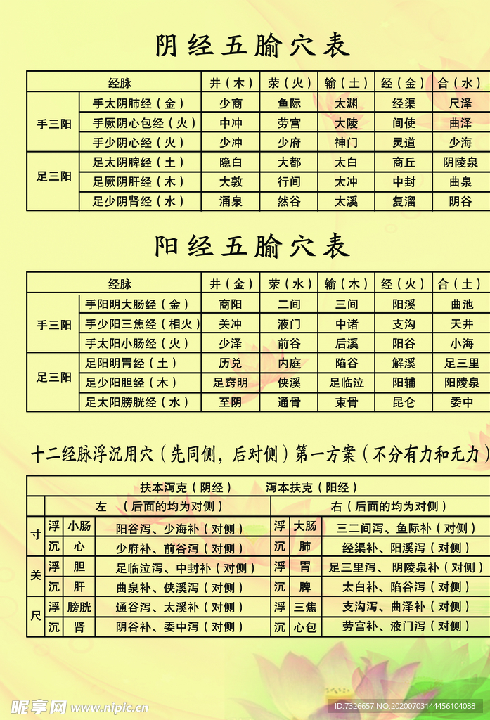 阳经五腧穴表  手三阳