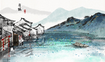 乌镇景点古风插画卡通背景