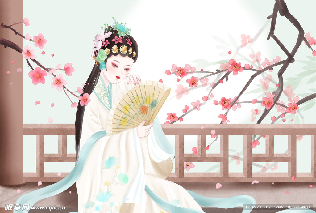 戏曲人物传统国风插画卡通背景