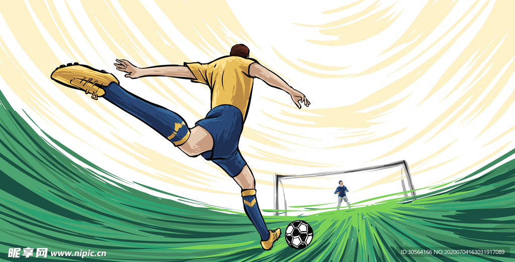 足球射门人物速度插画卡通背景