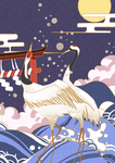 仙鹤浮世绘传统国风插画背景