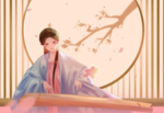 古筝女性人物古风插画卡通背景