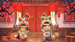 新年舞狮春节人物插画卡通背景