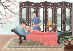 民国艾灸女性人物插画卡通背景