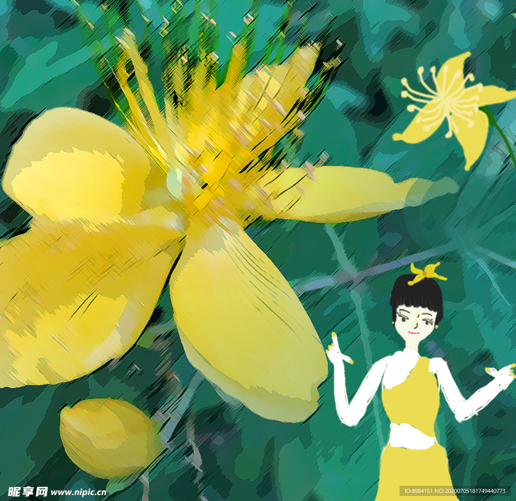 仙女花仙子黄色花朵美丽的梦