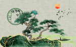 松树飞鸟背景墙
