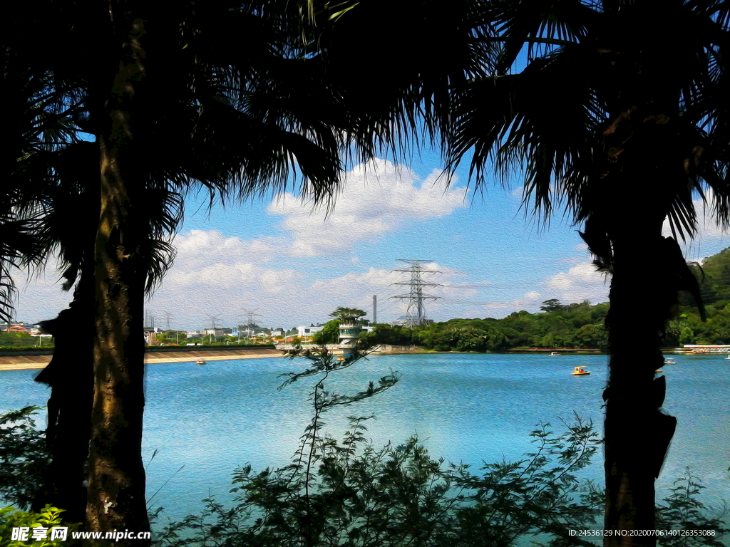 油画蓝天风景