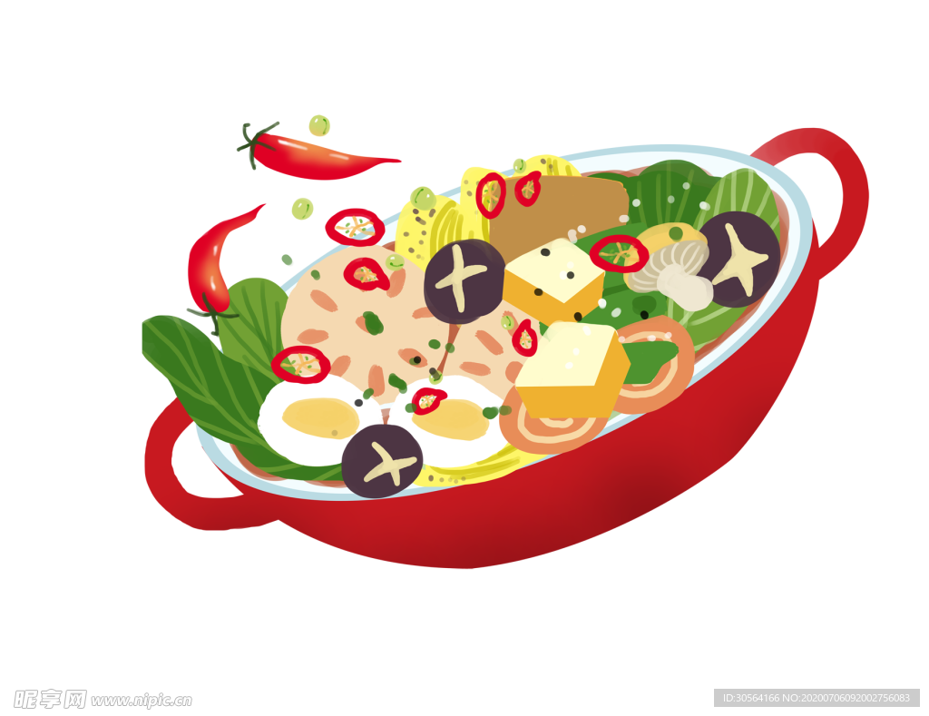 砂锅火锅美食食材插画卡通素材