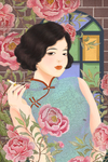 国潮旗袍美人包装插画
