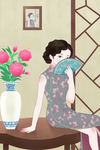 国潮旗袍美人包装插画