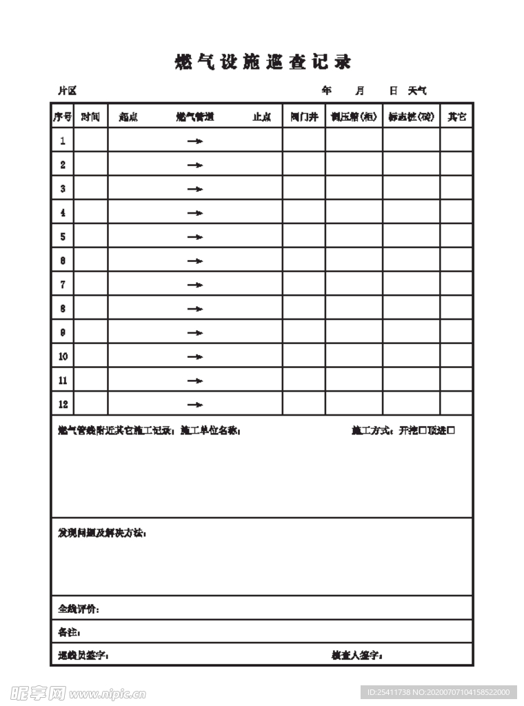 燃气设施巡查记录