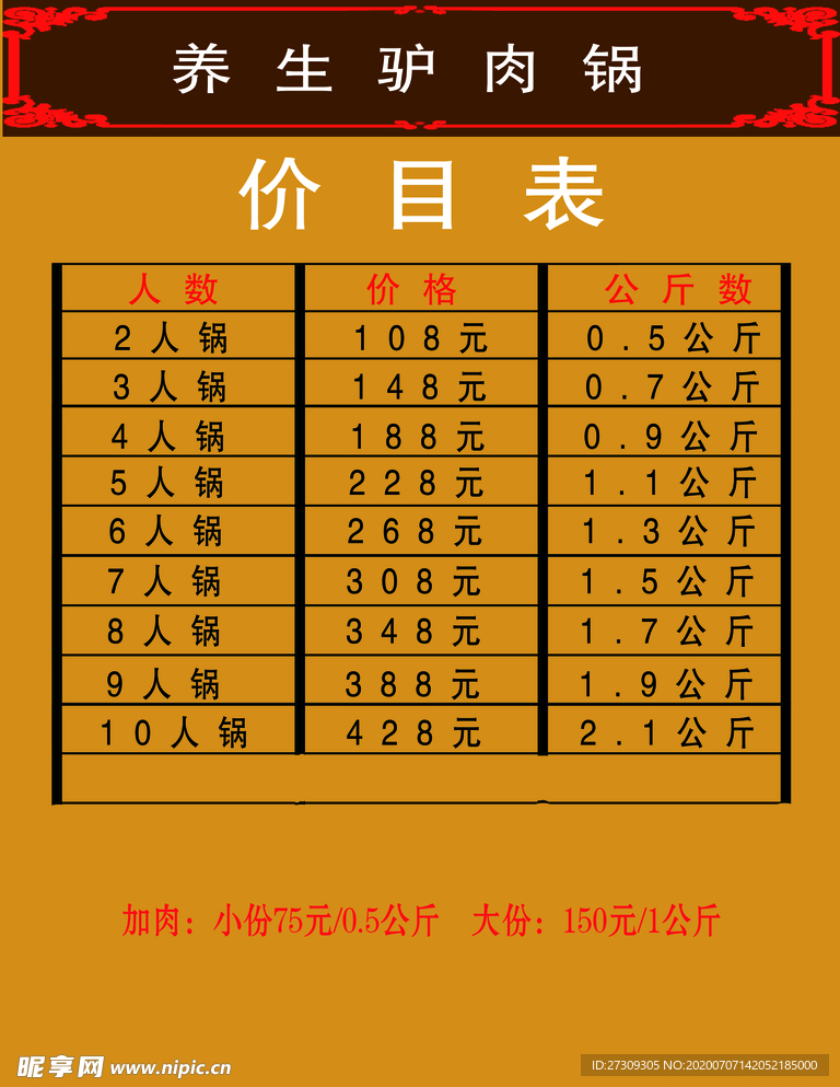 餐厅 驴肉 养生 菜单 海报