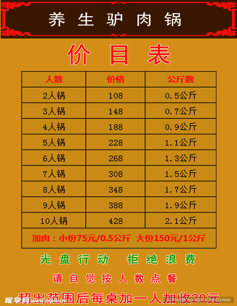 餐厅 驴肉 养生 菜单 海报