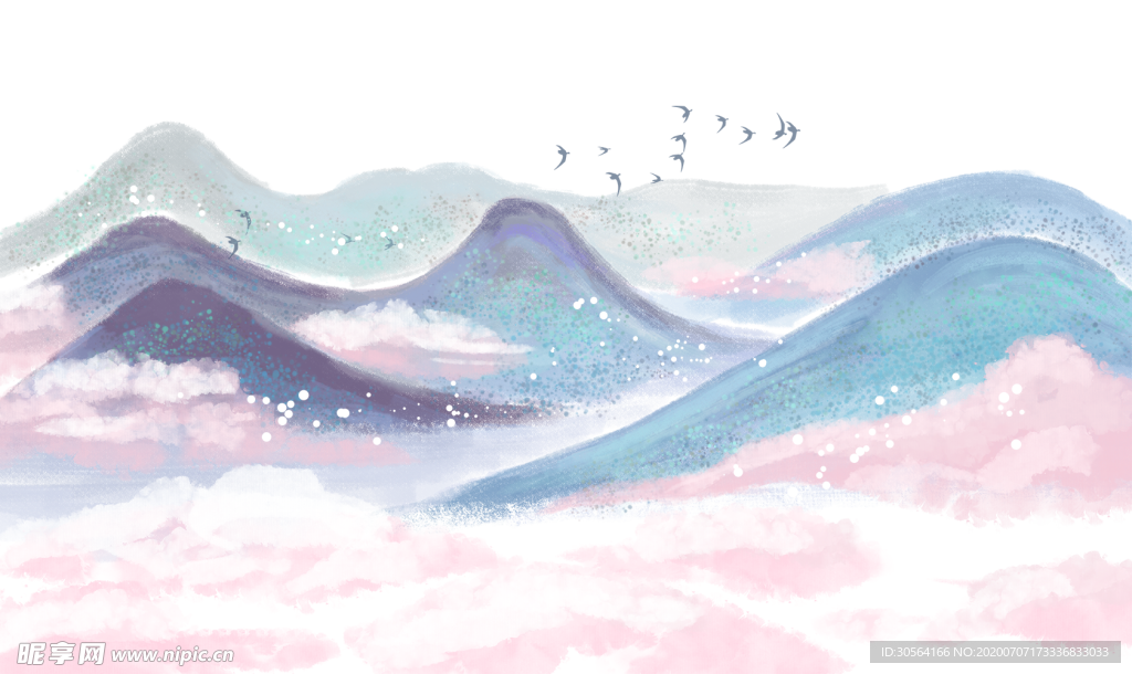 樱花山水山脉古风背景海报素材