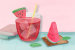 西瓜夏季饮料饮品清新插画素材