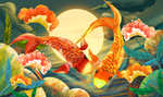锦鲤金鱼龙门古风传统插画背景