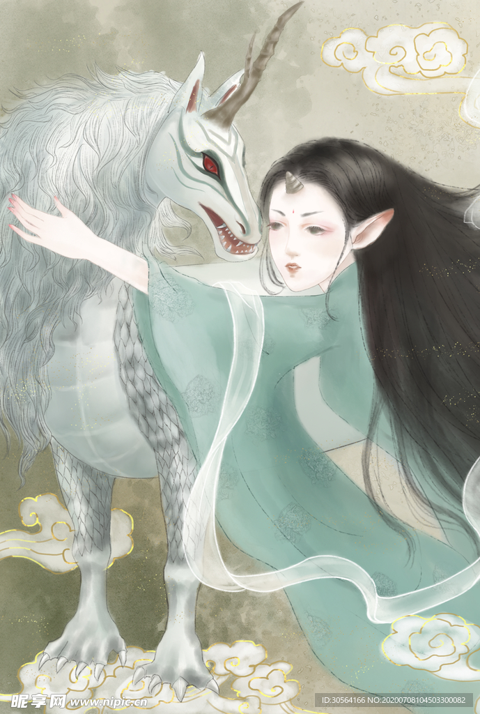 山海经人物古风传统插画背景