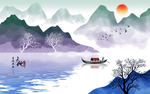 新中式山水背景