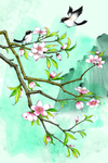 春季枝头清新插画背景素材