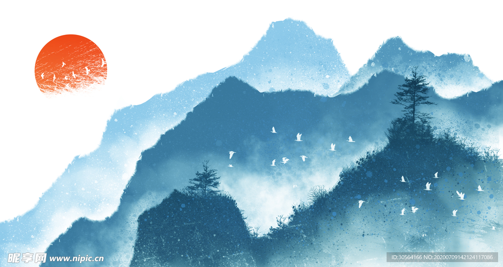 山水国风传统插画背景素材