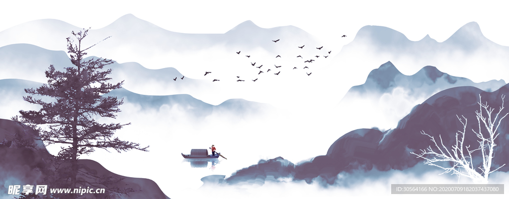 山水国风古风插画背景素材