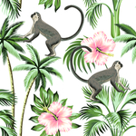 手绘 猴子 椰汁树 大花 印花