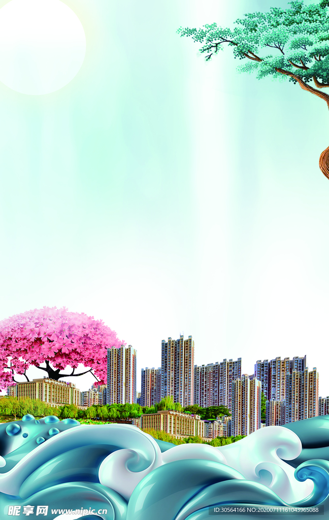 山水地产传统国风古风插画背景