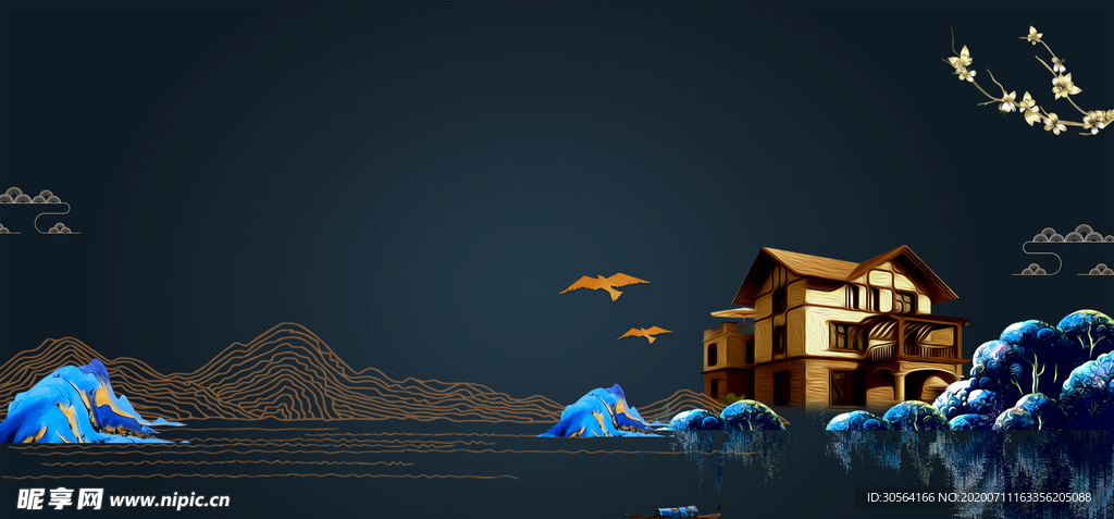 山水地产传统国风古风插画背景