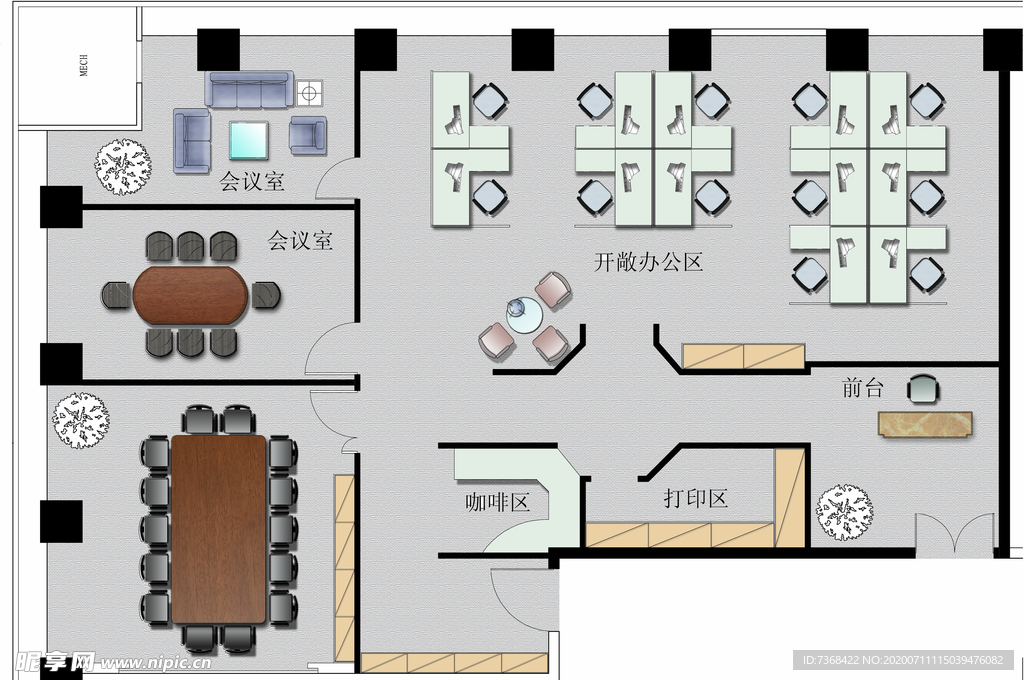 办公区彩色平面图
