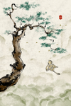 松树复古古风插画背景素材