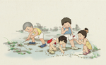 夏季儿童玩耍清新插画卡通素材