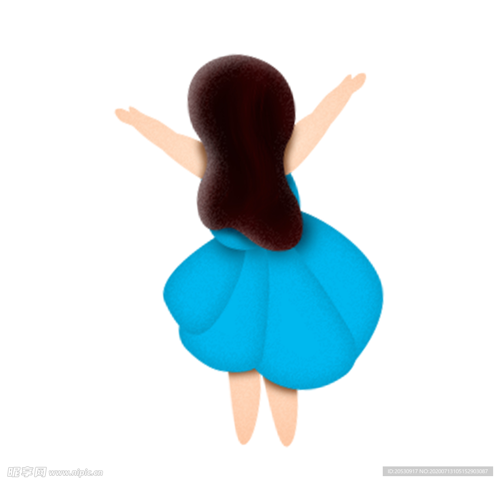 手绘唯美背影女孩人物元素