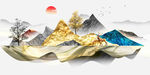新中式金色山水山峰麋鹿装饰画