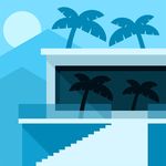 夏日蓝色海边别墅插画