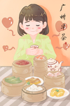 广州早茶人物女性插画海报素材