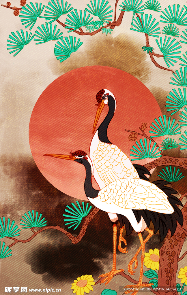 仙鹤古风传统国风插画卡通素材