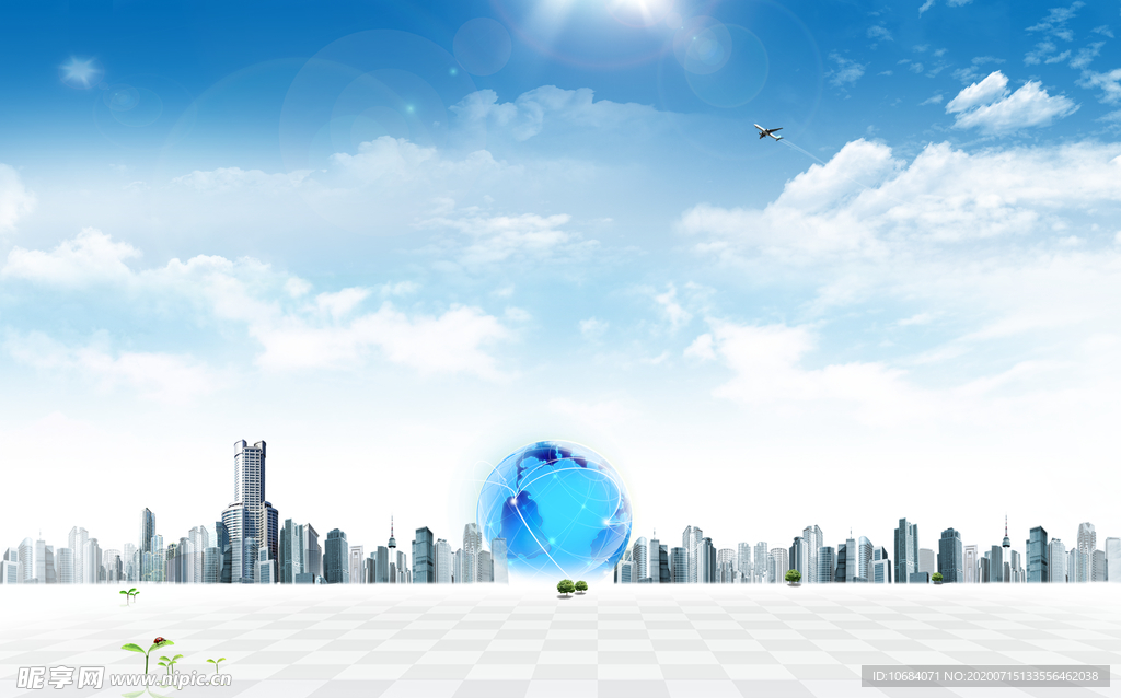 蓝色科技城市天空背景