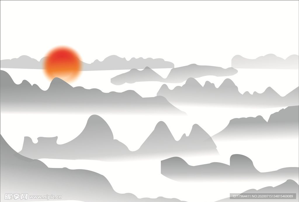 夕阳下山峦