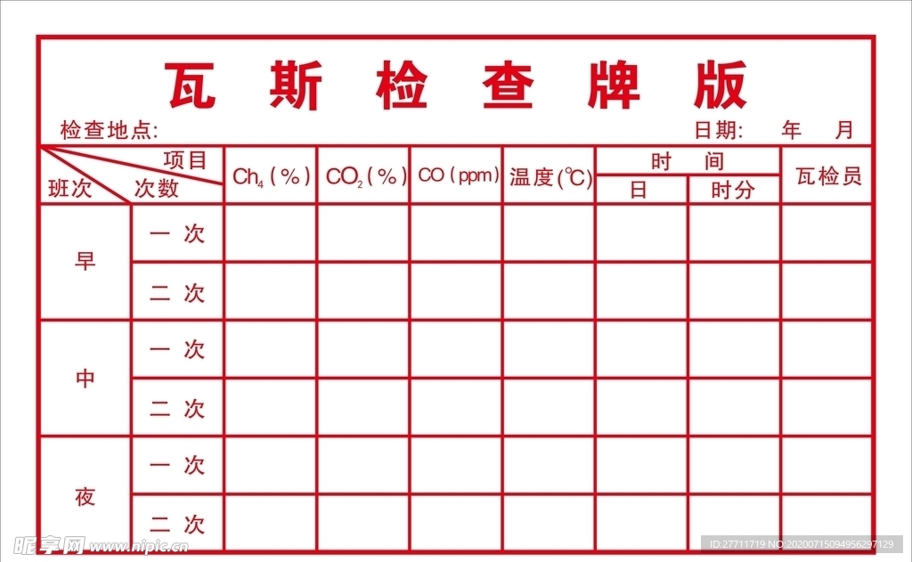 瓦斯检查牌版