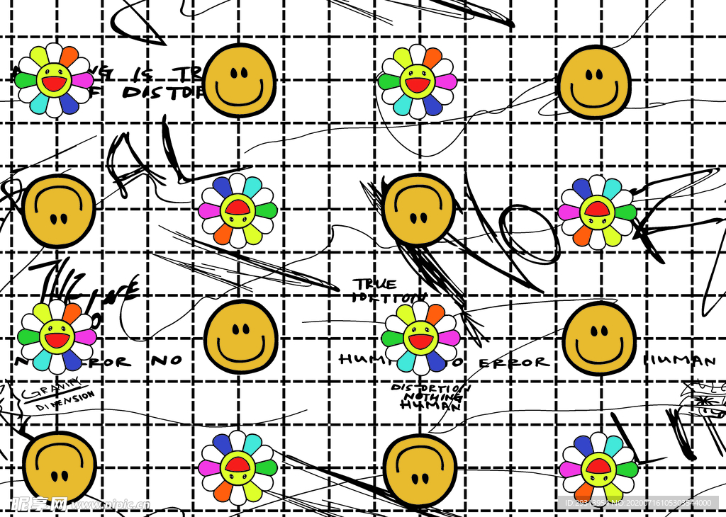 数码印花 格子 笑脸