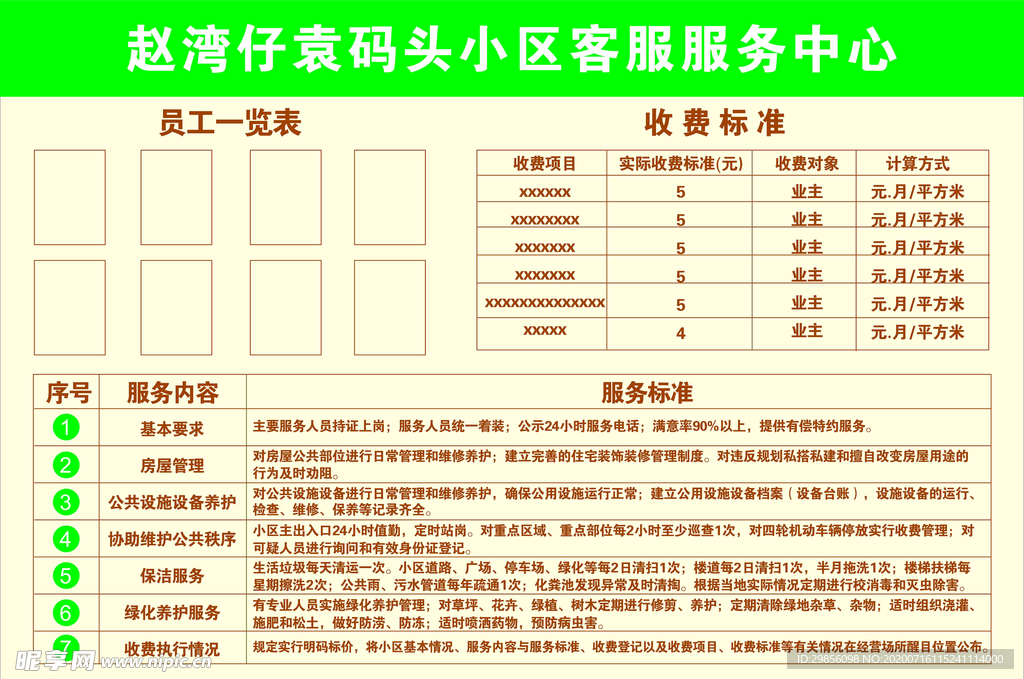 物业 展板 收费标准 服务