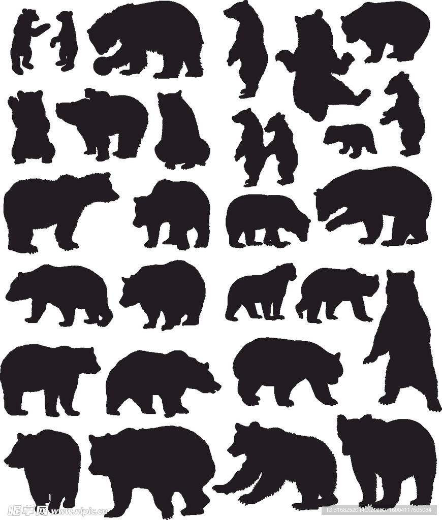 熊的各种生活造型剪影矢量合集