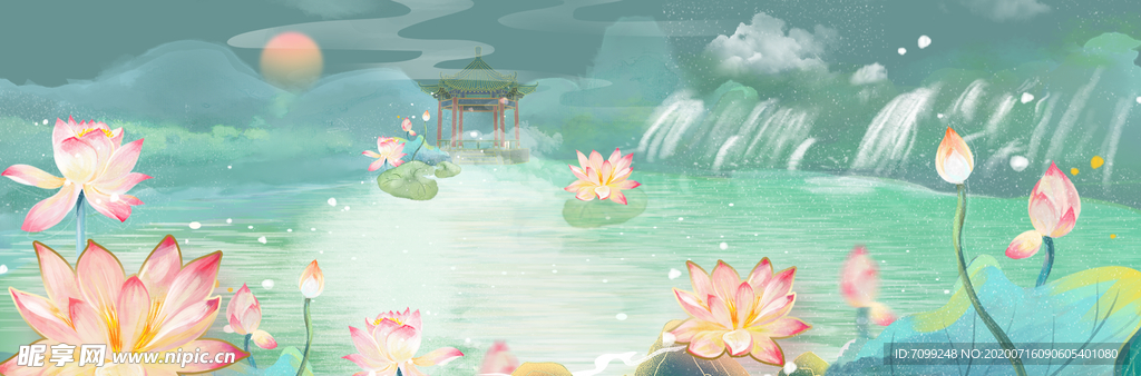 荷花唯美中国风湖