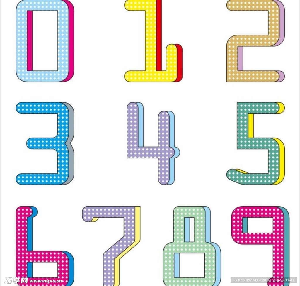 矢量可爱卡通创意数字艺术字